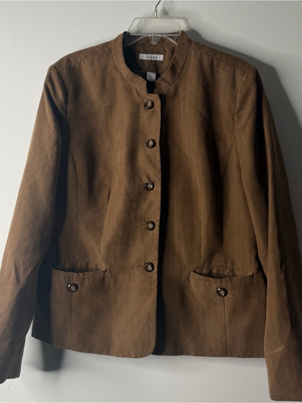 dressbarn Brown Collarless Button-Front Jacket